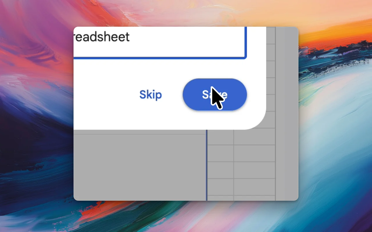 A large, themed cursor clicking Save