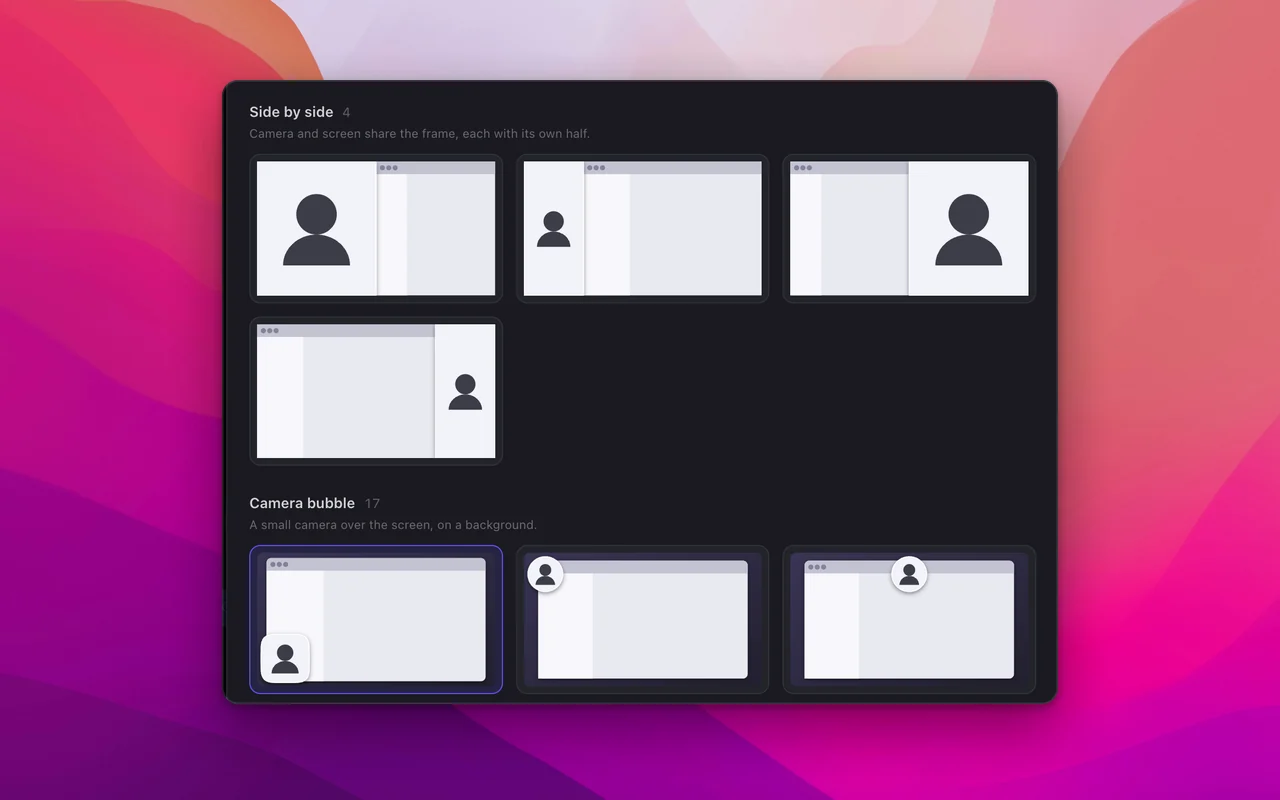 Camera layout presets